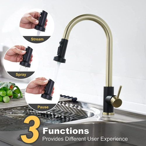 Faucet dapur stainless hitam dan keran mixer emas