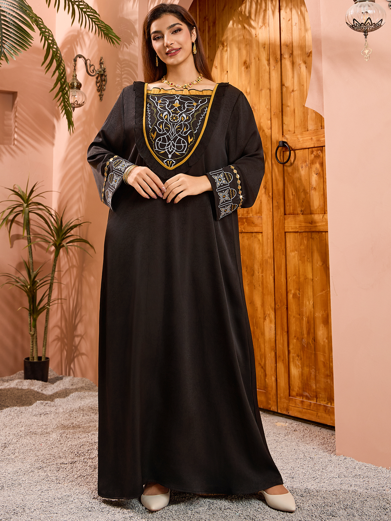 Black Satin Embroidery Abaya