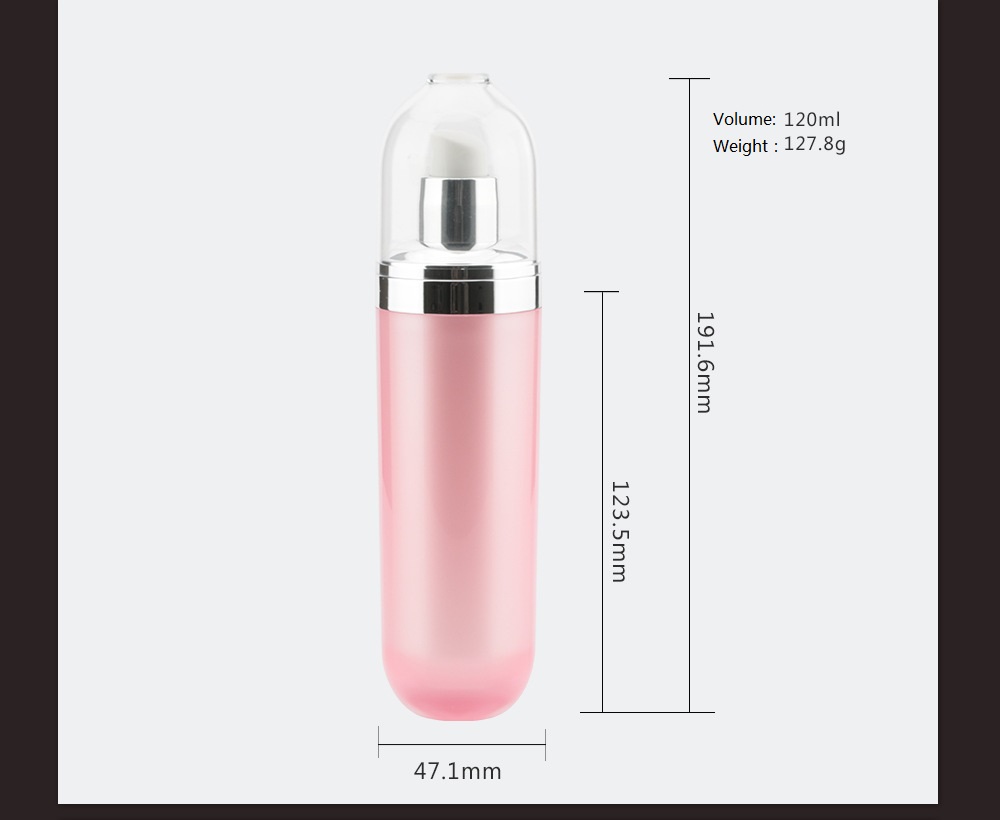 Pink acrylic round cosmetic Bottle with SILVER caps 