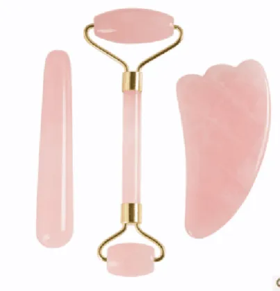 Rose Quartz Crystal facial messager roller Guasha set