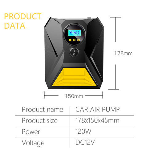 ડીસી 12 વી ડિજિટલ એર કોમ્પ્રેસર માટે કાર Auto ટો પમ્પ પોર્ટેબલ ટાયર ઇન્ફ્લેટર એલઇડી લાઇટ સાથે
