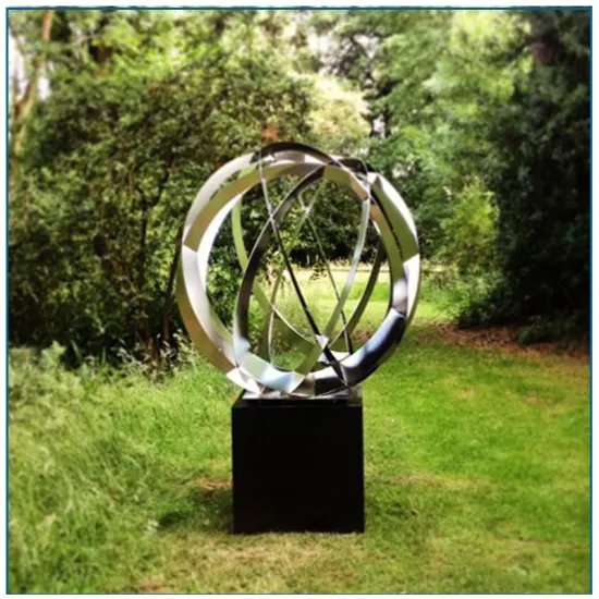 Stainless Steel Globe Sculpture With Stone Base