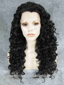 Natural hairline black Long afro curl lace front wig synthetic human wig
