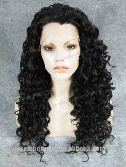 Natural hairline black Long afro curl lace front wig synthetic human wig