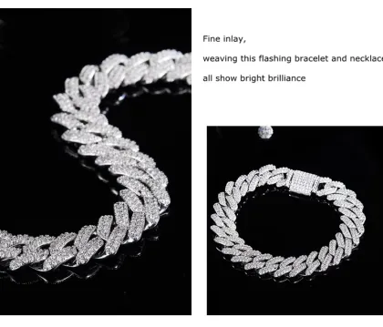 14mm Two Tone Diamond & Moissanite Cuban Bracelet in 925 Sterling Silver