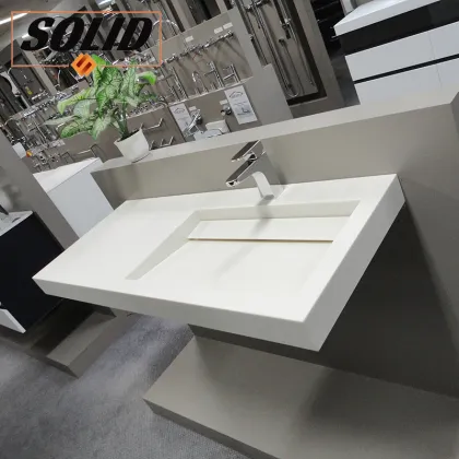 White Round Oval Solid Surface Integrated Bathroom Sink