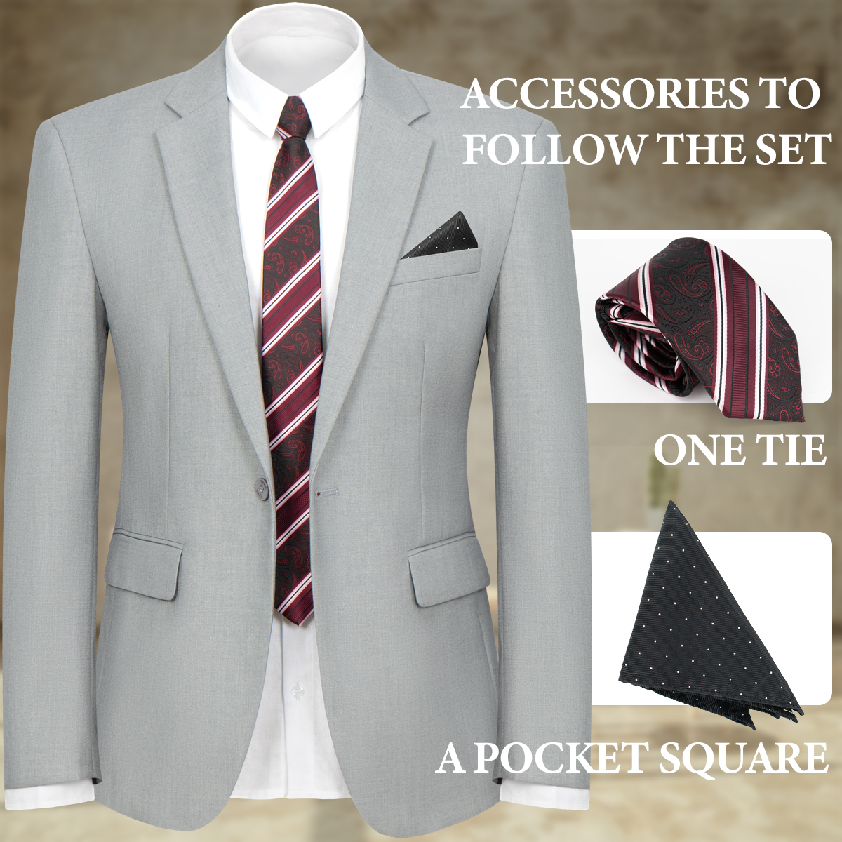 WYWK 2 Piece Men's Suit Wedding Party-Light Gray-M