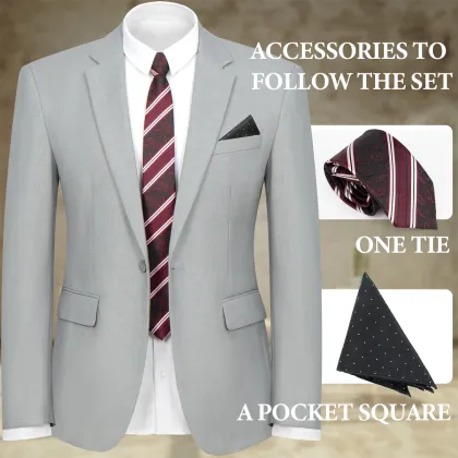 WYWK 2 Piece Men's Suit Wedding Party-Light Gray-S