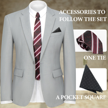 WYWK 2 Piece Men's Suit Wedding Party-Light Gray-M
