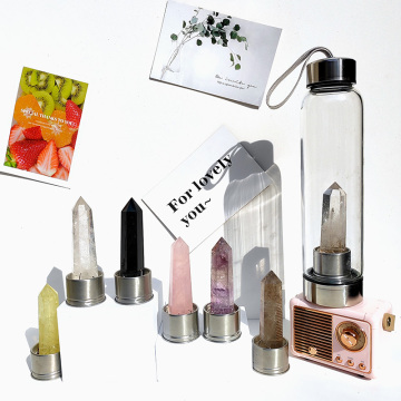 Wholesale Natural Crystal Point Bottle Gemstone Glass Elixir Water Bottle