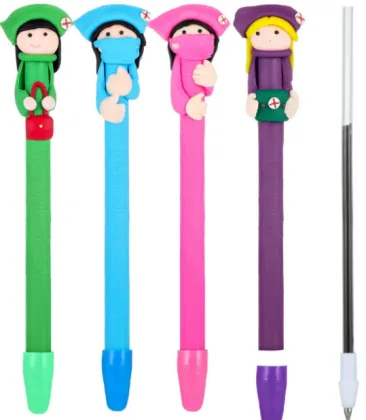 Custom Promotional Doctor & Nurse Cartoon Clay Pens - Unique Stationery