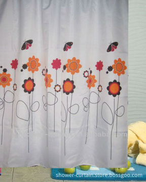 polyester fabric orange color flower printed shower curtain