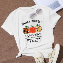 Women T-Shirt Casual Style FARM FRESH PUMPKINS 1MILE Shirt Printed Tshirt Women Plant Graphic Design Striped White Tshirt