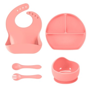 Food Grade Silicone Baby Tableware Set - Five Piece Weaning Feeding Set for Babies