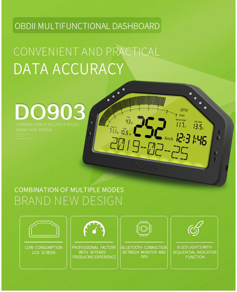 9-in-1 Race Dashboard Multi-function Sensor Kit With Lcd Screen And ...