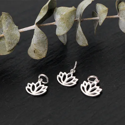925 Sterling Silver Lotus Flower Charm Necklace Jewelry Making Pendant