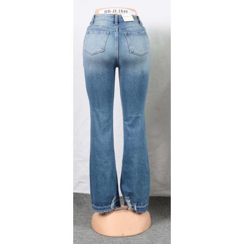 Jeans lavados con cintura alta de cuatro botones