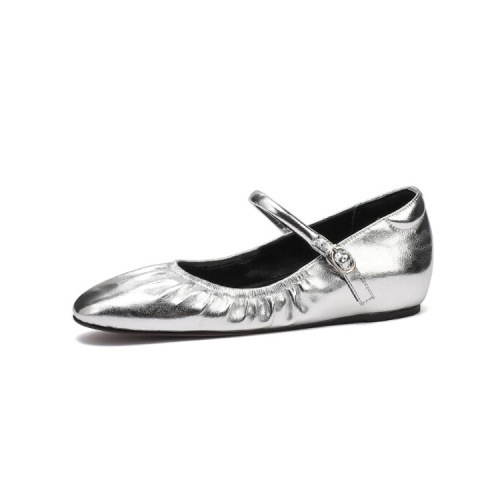 Silver Flat French Pointed Toe Pumps Single Shoes