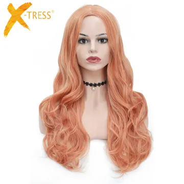 X-TRESS Synthetic Hair Wigs Orange Colored Hair Wig With Bands Long Curly Machine Made Heat Resistant Hair Cosplay Wig