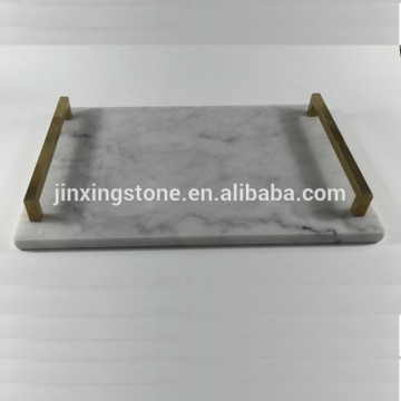 marble serving tray with brass color handle /marble cheese tray with golden handle