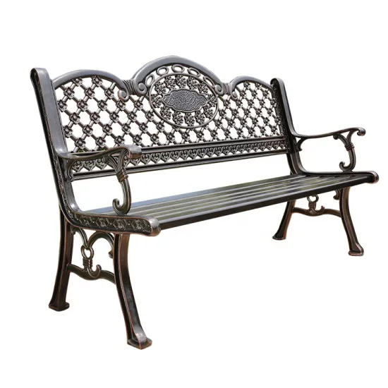 Antique Vintage Cast Aluminum Armrest Bench for Outdoor Patio and Garden