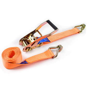 2" 5000kgs 50mm Long Plastic Handle Ratchet Buckle Cargo Lashing Straps With 2 Inch Double J Hooks