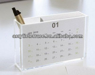 white desktop lucite calendar holder display