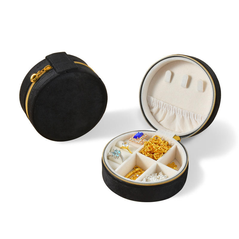 Round Earrings Rings Necklaces Zipper Storage Case