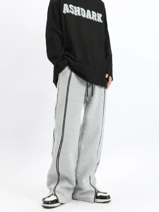 High Quality Fashion Mens Zipper Distressed Raw Edge Flare Sweat Pants Men