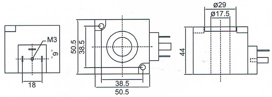 Overall dimension of DC24V / AC220V K23D-3 Electromagnetic Coils