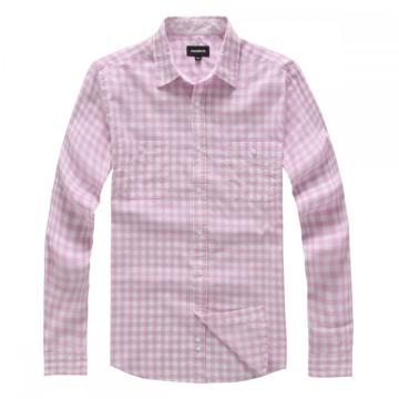 Men's Double Pockets Pink White Checked Shirts