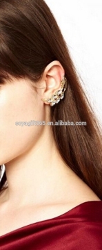 Women Leaf Rhinestone Nice Crystal Silver Cuff Ear Clip Earring