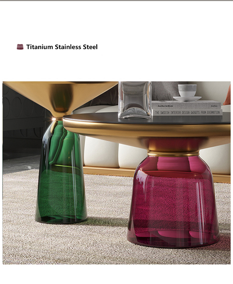 Modern side table 2pcs glass round coffee table