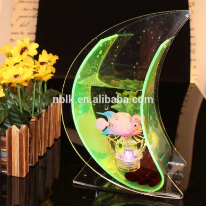 Custom Moon Shaped Light Green Acrylic Fish Bowl Aquarium