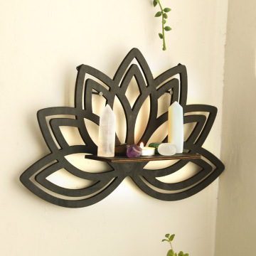 Boho Wooden Crystal Shelf - Lotus Plant Holder for Bedroom Decor