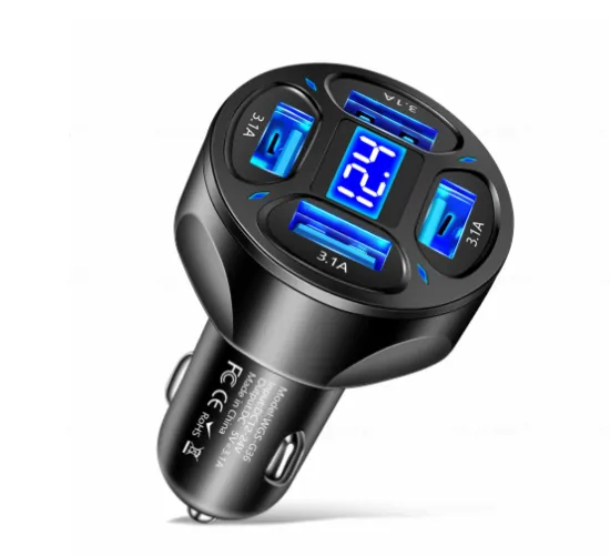 66W Fast Charging Car Charger with LED Lamp for iPhone, Xiaomi, Samsung, Huawei (PD Type C)