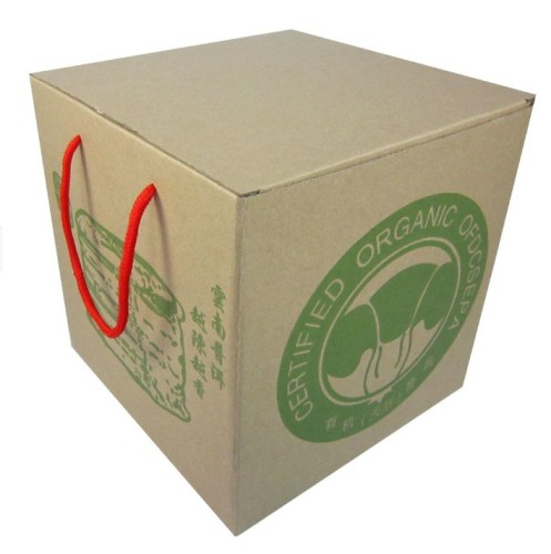 brown kraft rigid cube packing box with rope handles