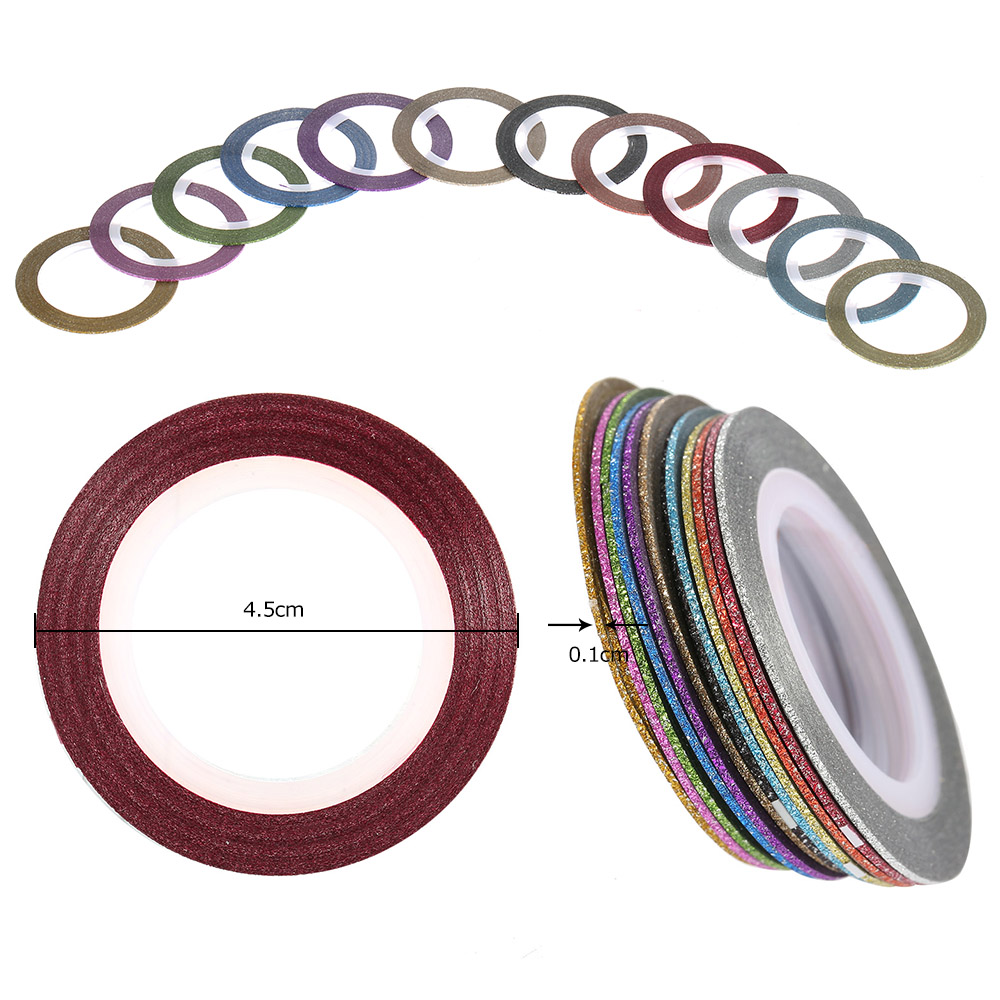 12Pcs/set DIY Shiny Scrub Nail Striping Tape Line 3D Nail Art Decoration Mixed Colors Nail Sticker Decals Rolls Thin Tape Tool