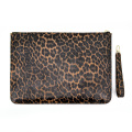 100% Real Leopard Leather Envelope Clutch Purse Bag