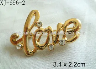 fashion metal crystal/acrylic rhinestones letter love jewelry brooch pin