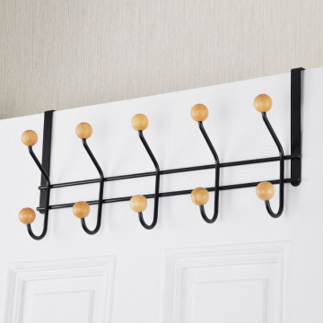 Metal Black Coating Door Clothes Hanger With Rubber Wood Knob