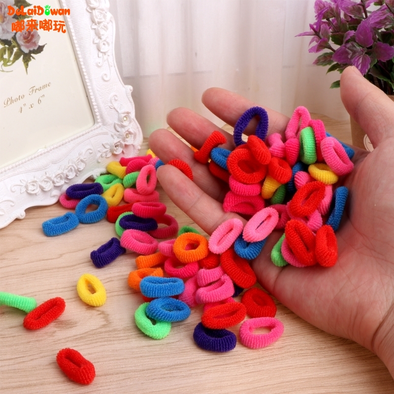 Wholesale 100 Pcs Colorful Child Kids Hair Holders Cute Rubber Hair Band Elastics Accessories Girl Charms Tie Gum