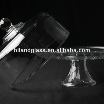 Lively decorated hand blown glass cake stand