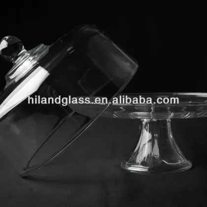 Lively decorated hand blown glass cake stand