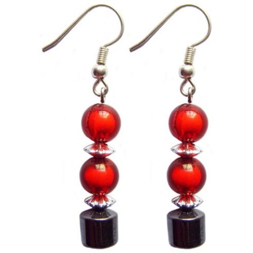 Hematite Earring With 925 Crimson Silver Hook