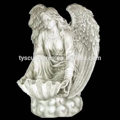 Handmade ornament stone sonny kneeling angel marble statue with shell