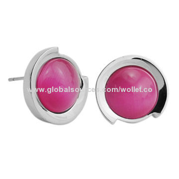 Women's Fashion Stainless Steel Stud Earrings, With Cat Eye Stones, OEM or ODM Orders WelcomedNew