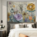 Flower Deer Tapestry Nature Watercolor Wall Hanging Yellow Tapestry for Livingroom Bedroom Home Dorm Decor