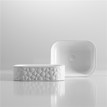 Glossy White Bathroom Sink Counter Top - Fine Quality Cheap Emboss Design Ceramic Hand Wash Basin