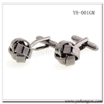 YH-001GM Classic Mens Black Gun Metal Knot Cufflinks
